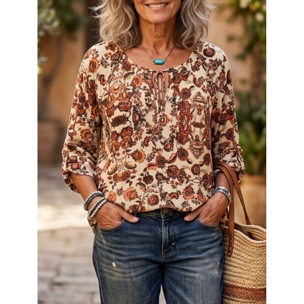 89th and Madison orange tan floral boho fall pop over top size xl NWT
